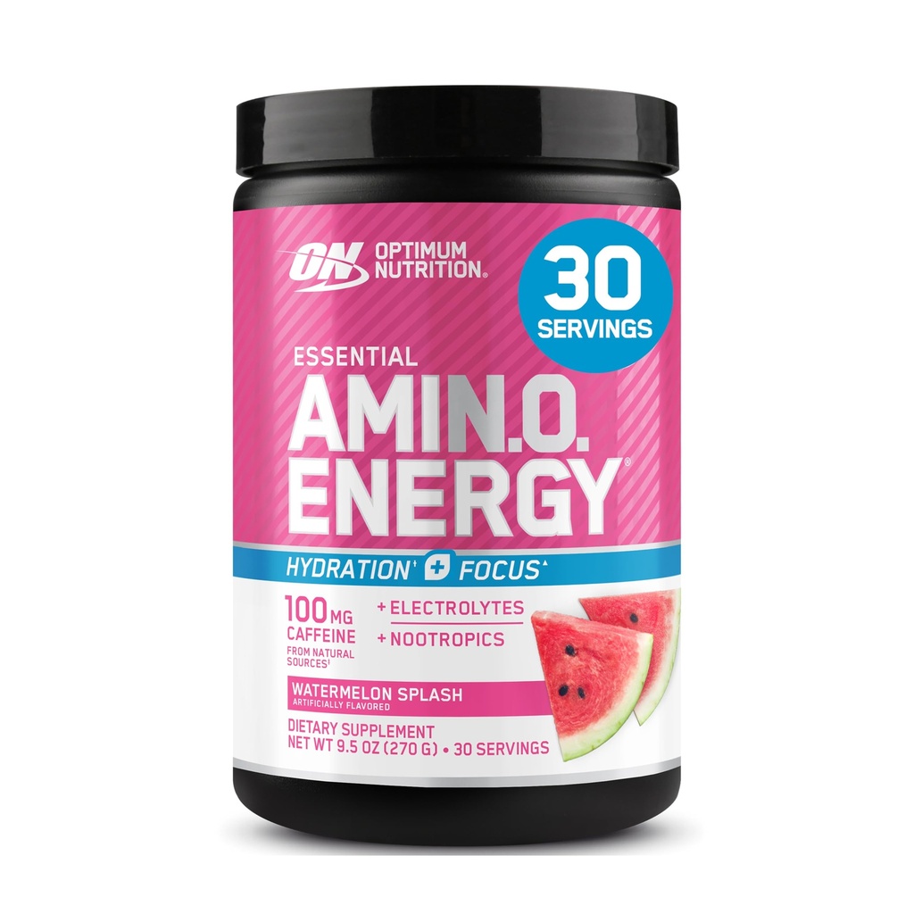 Optimal ernæring Amino Energy Powder Plus Focus, med BCAA, elektrolyter og koffein, vannmelon, 30 serveringer (pakke mai Vary)