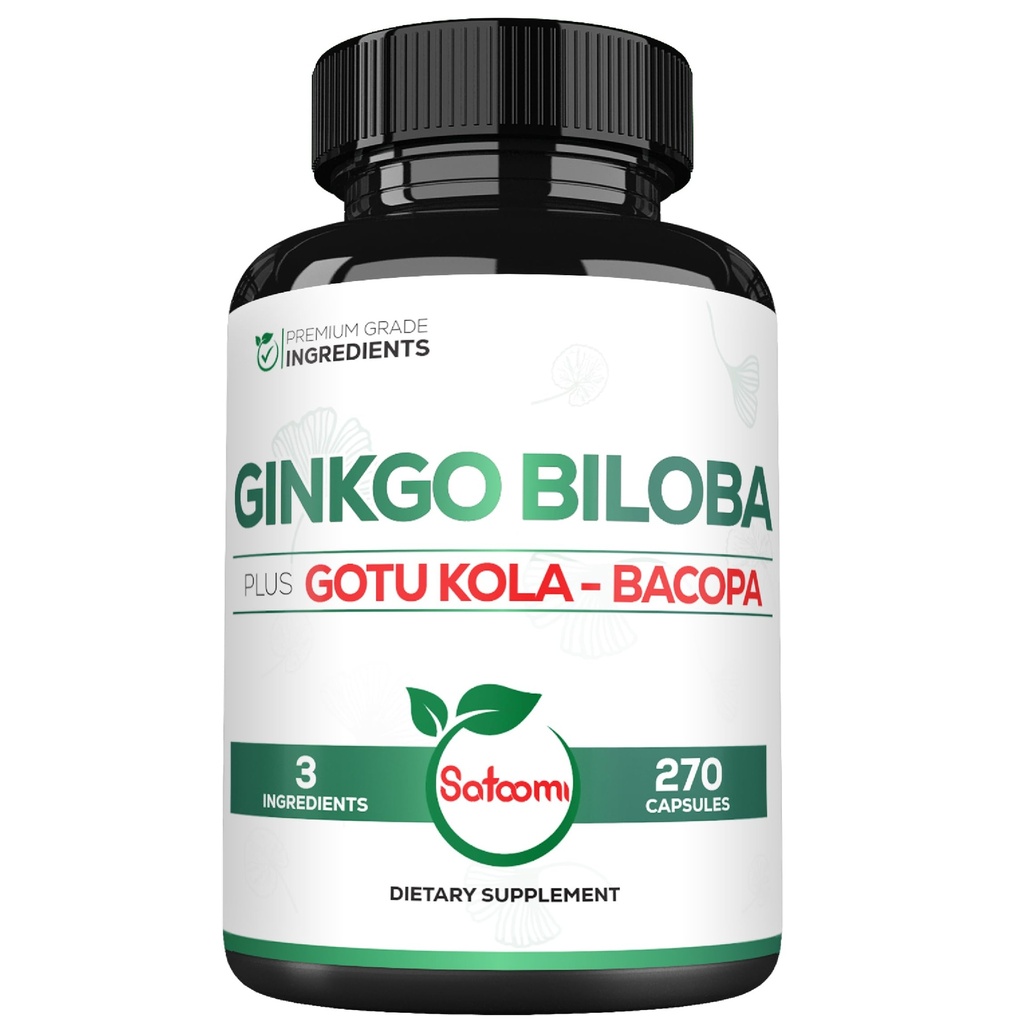 1520mg Ginkgo Biloba Kosttilskudd med Gotu Kola Leaf, Bacopa Monnieri - 270 kapsler - Ekstra styrke støtte for hjernens helse, minnefunksjon, fokus og visjon kvalitet - 3 måneders forsyning