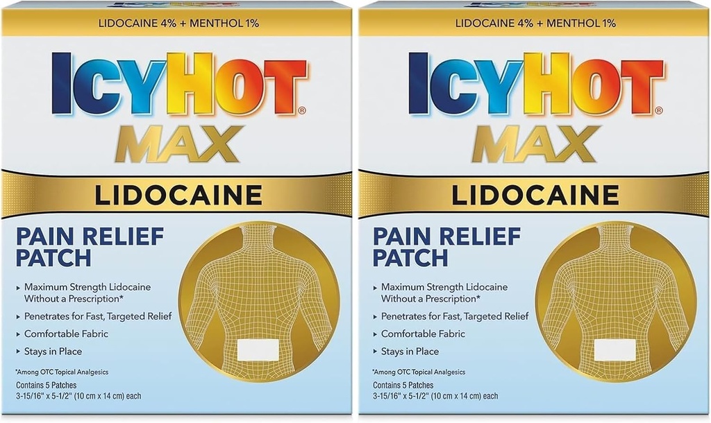 Icy Hot Max Styrke Lidocaine Smerte Relief Patch (5 greve) Penetrates for rask, målrettet relief (pakke med 2)