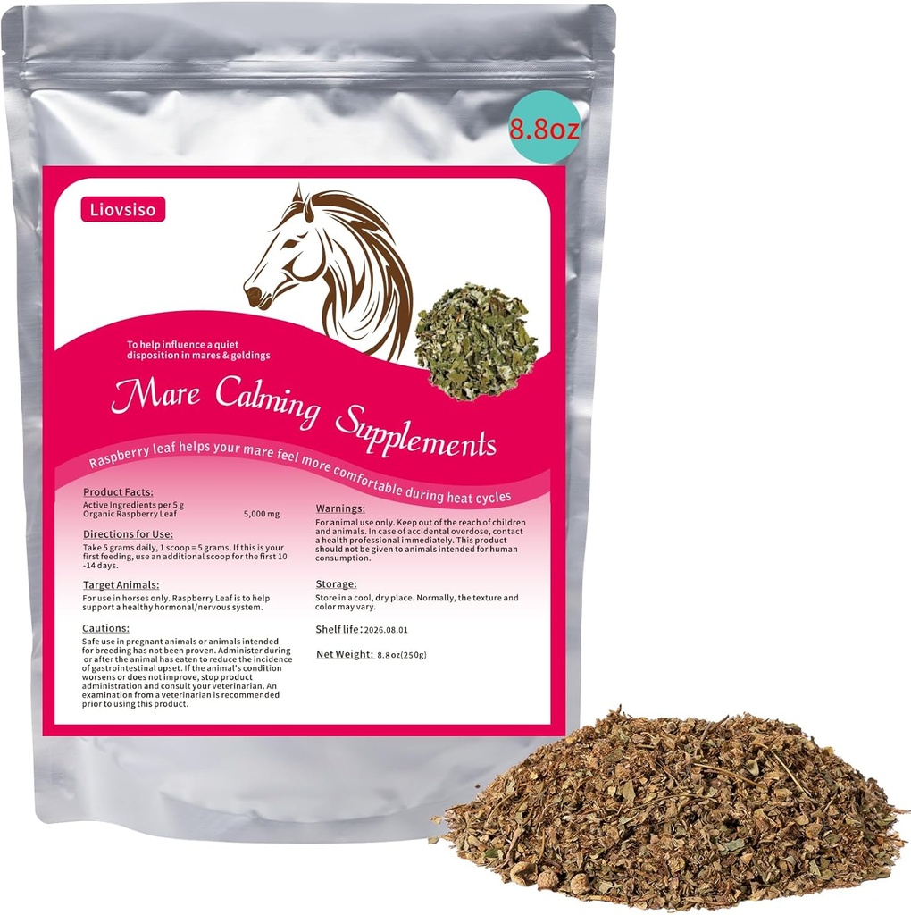 8,8 oz Hest beroligende Supplement - Naturlig Bringebær Leaf Eases Angst og Discomfort i Moody Mares, beroligende under varmesykluser - egnet for Geldings også
