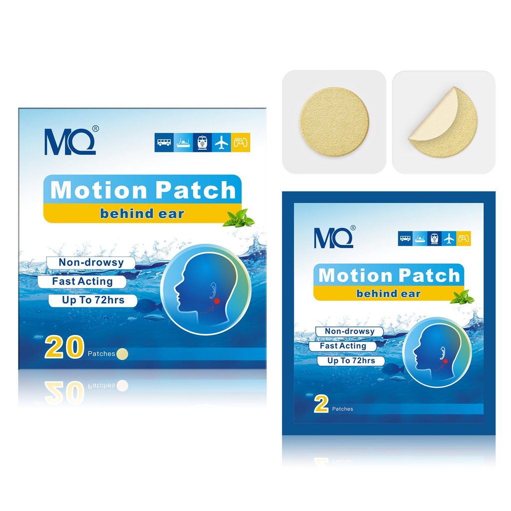 MQ 20ct bevegelsessykhet patches, lys farge, sjøsykhet lapper ikke drowsy & vanntett, Cruiseskip reise essensielle, rask fungerende og lang varighet 72H