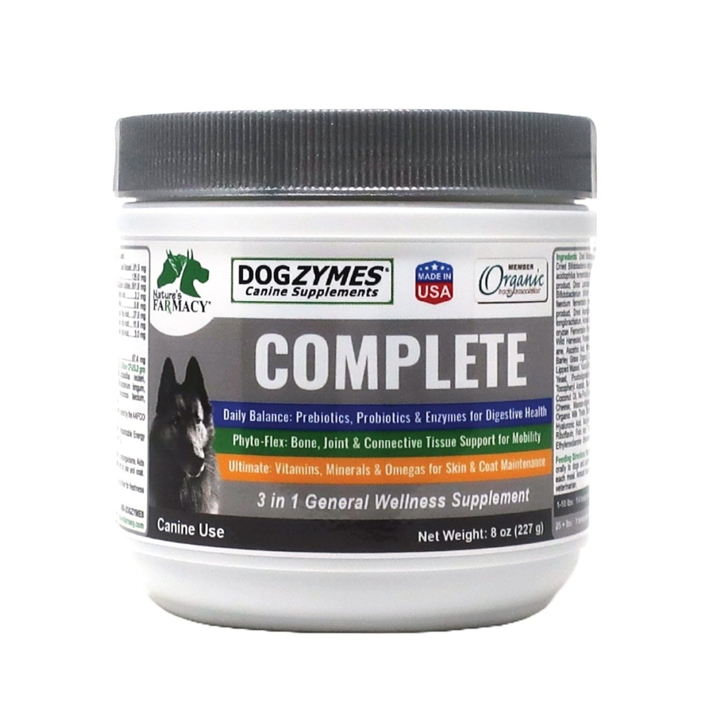 Dogzymer Complete - Probiotika, prebiotika, glukosamin, Chondroitin, MSM og Hyaluronsyre, Komplet hud og Coat Care (8 Ounce)