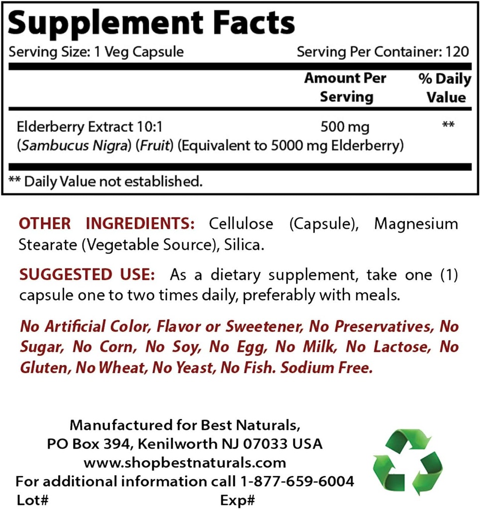Beste Naturals Elderberry 5000 mg & Ginkgo Biloba 120 mg