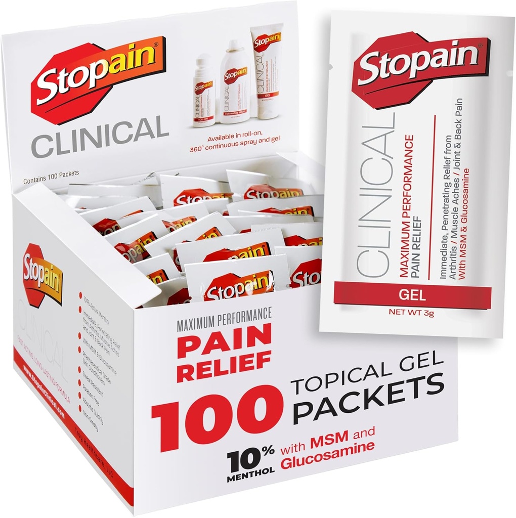 Stopain smerte lindring kliniske Gel pakker, 100 pakke, laget i USA, maksimal ytelse smerte lindring med 10% Menthol Plus Glukosamin for muskelsmerter, leddsmerter og ledsmerter