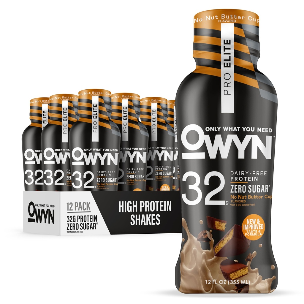 OWYN Bare hva du trenger Pro Elite Vegan Plant Basert høyprotein keto Shake, Ingen Nut Butter Cup, Zero Sukker, 32g Protein, Omega-3, Prebiotika, Superfoods Grønn for trening og utvinning, 0g Netto Carbs