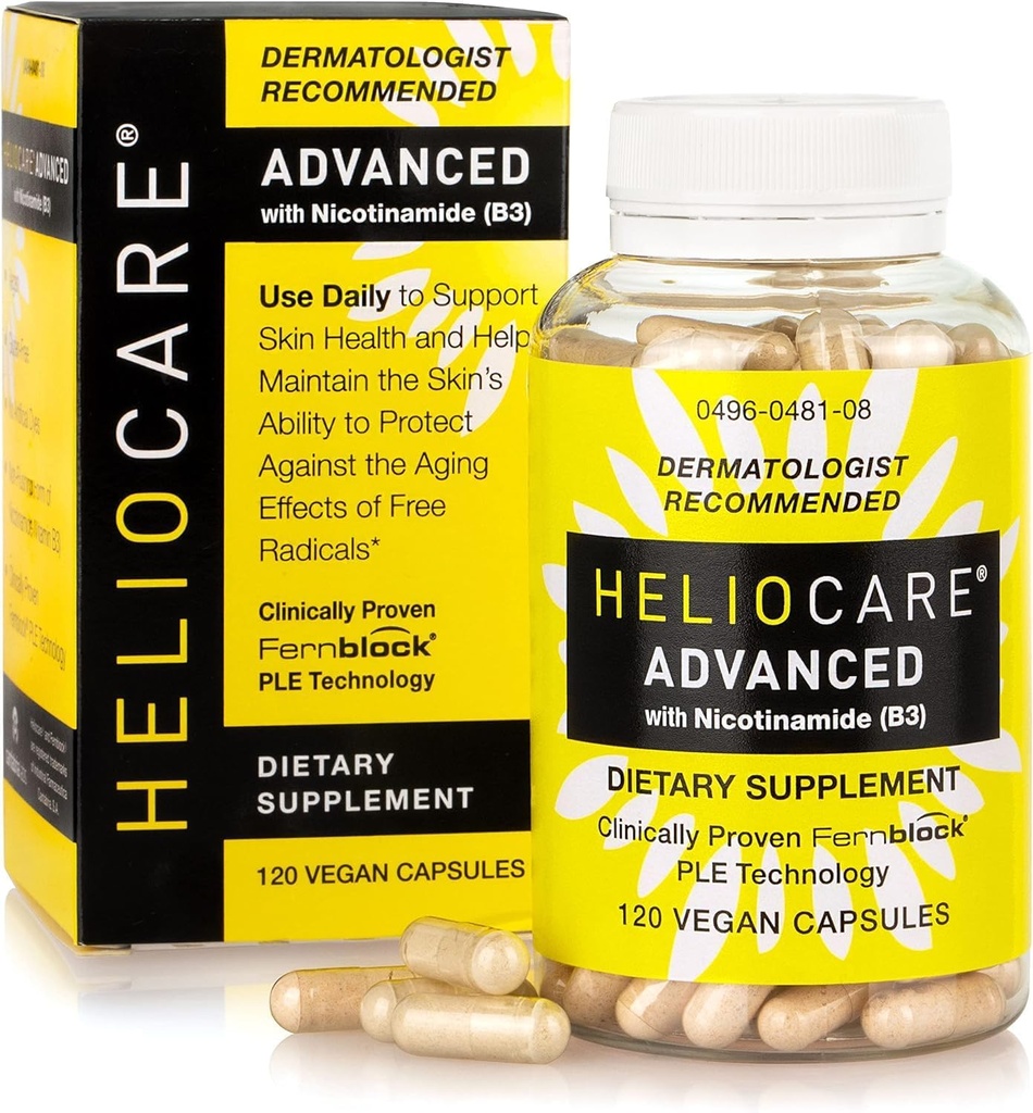 He-lioc-a-re Adv-ANC-ed Niacin B3 Supplement: Fernblock PLE Extract 240mg Per Serving - støtter hudcelle Helse W/antioksidant rik vitamin B3 Niacin 500 mg - 120 Vegankapsler