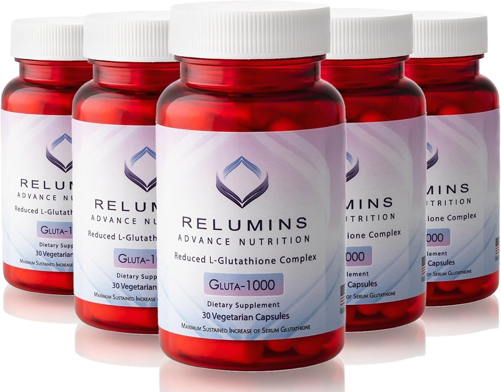 Aluminium Advance Nutrition Gluta 1000 - Redusert L-Glutathion, Alpha Lipoic Acid & Rose HIPS, Antioksidant støtte for hud og total velvære, laget i USA - 30 kapsler x 5 flasker (75-dagers forsyning)