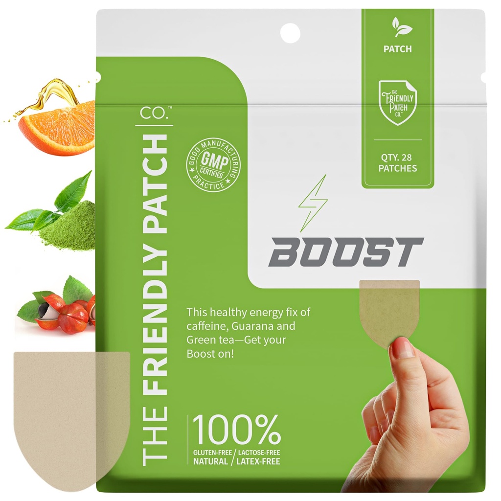 Den vennlige Patch Boost Energy Patch - 28 dagers forsyning - Energi & Focus Patches, Koffein, Guarana - Klarhet og energi - Plantedrevet, Fokus - wellness Patches
