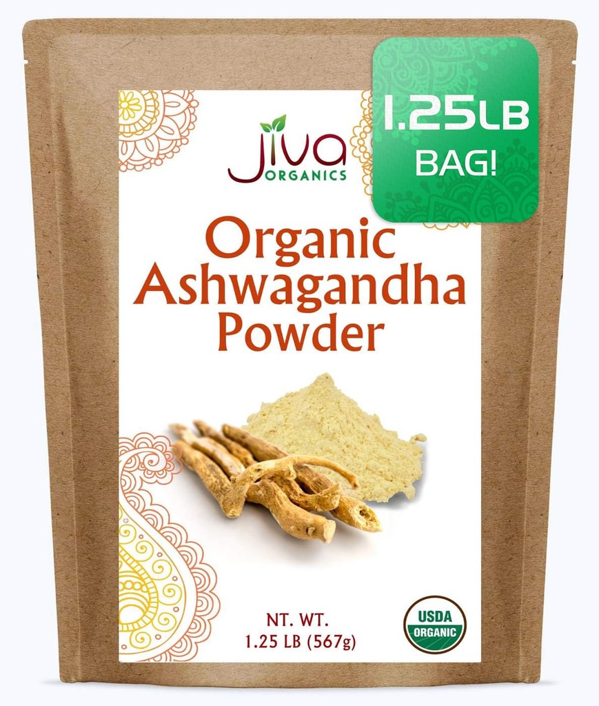 Jiva Organics Ashwagandha Root Powder 1.25 pund (20oz) - Glutenfri, Indisk Ginseng, Rå, Ren, Ikke-GMO, Lab testet ayurvedisk indisk pulver