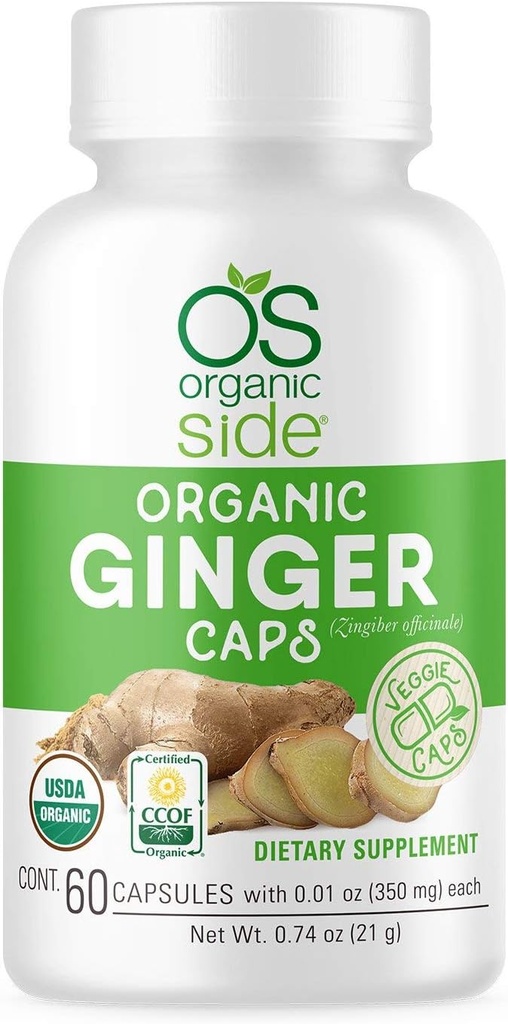 Organic Ginger Capsules | Digestive helsestøtte | USDA Certified Organic, Non-GMO, Vegansk | 60 Easy-to-Swallow Kapsler for naturlig velvære
