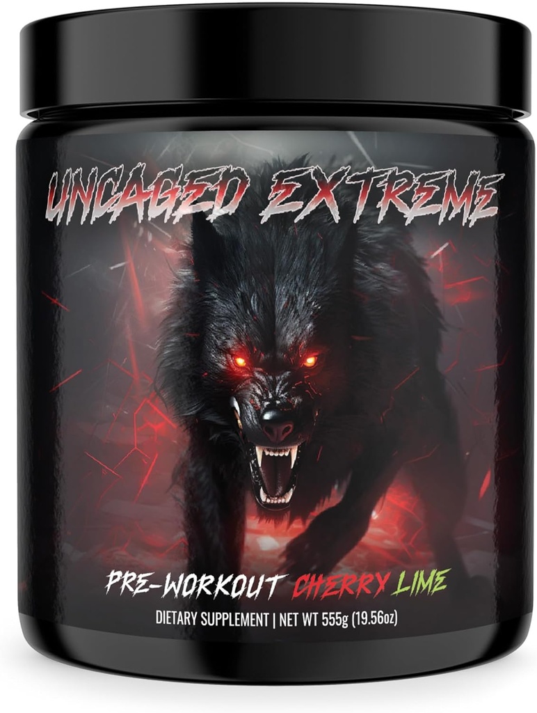 Uncaged Extreme Pre-Workout pulver - Ekstrem energi, fokus, nitric oksid & muskelpumpe - Ekstrem formel med L-Citrullin, Beta-Alanin, Rhodiola Rosea - 30 Serveringer - 1.22 pund - Cherry Lime