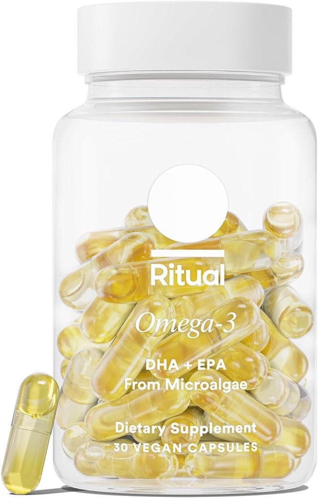 Ritual Omega 3 - Vegan - Vitenskaplig støttet dose av DHA & EPA Fatty Acids i 2:1 Ratio, Biotilgjengelig, Hjerne- og hjerte helsestøtte, Minimal Burp-Back, Sustainablely Sourced Microalgae, 30 dagers forsyning