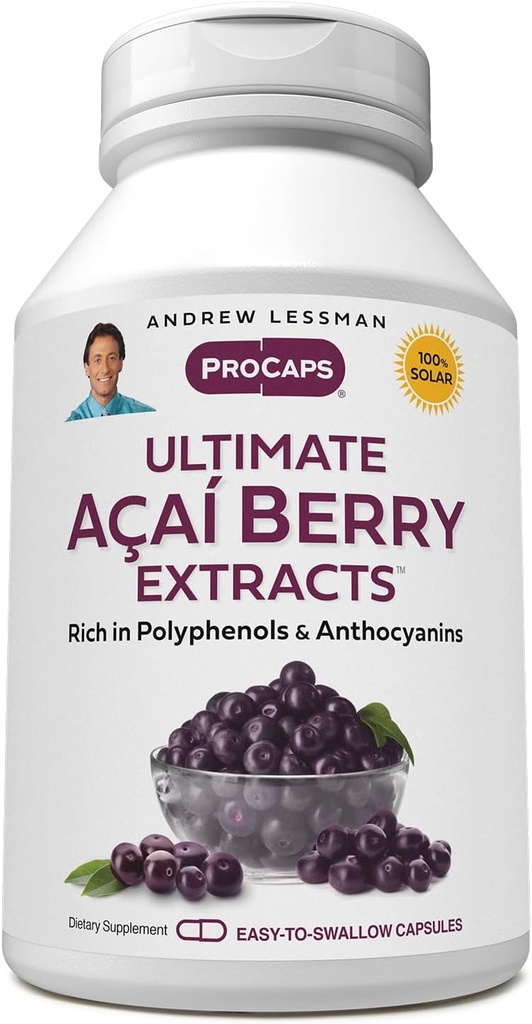 ANDREW LESSMAN Ultimate Açai Berry ekstrakter 60 kapsler - leverer standardisert, anti-oksydant rik, beneficial Acai Berry konstituenter. Høy potensblanding. Beskyttende forbindelser. Ingen additiver