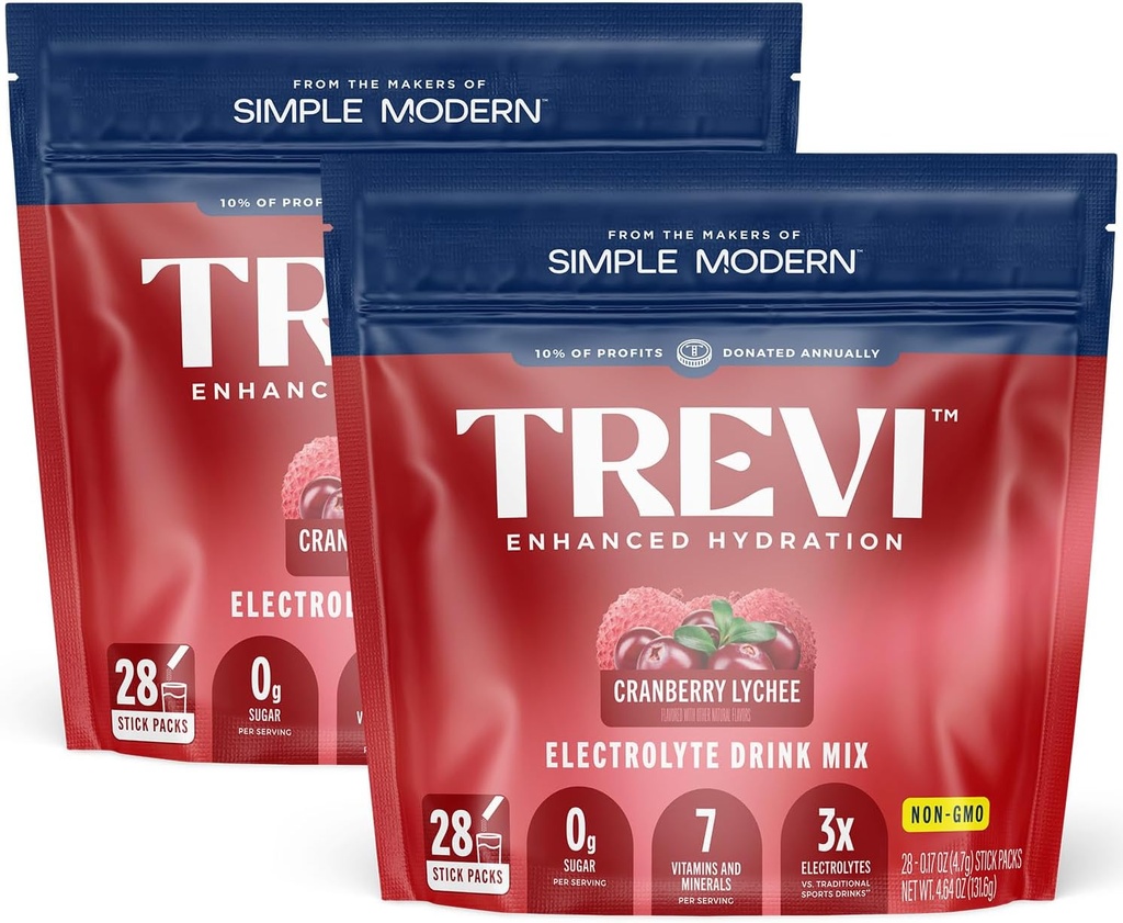 TREVITM Sukkerfri elektrolytter - Drikkeblanding Hydration pulverpakker - 56 greve - Cranberry Lychee