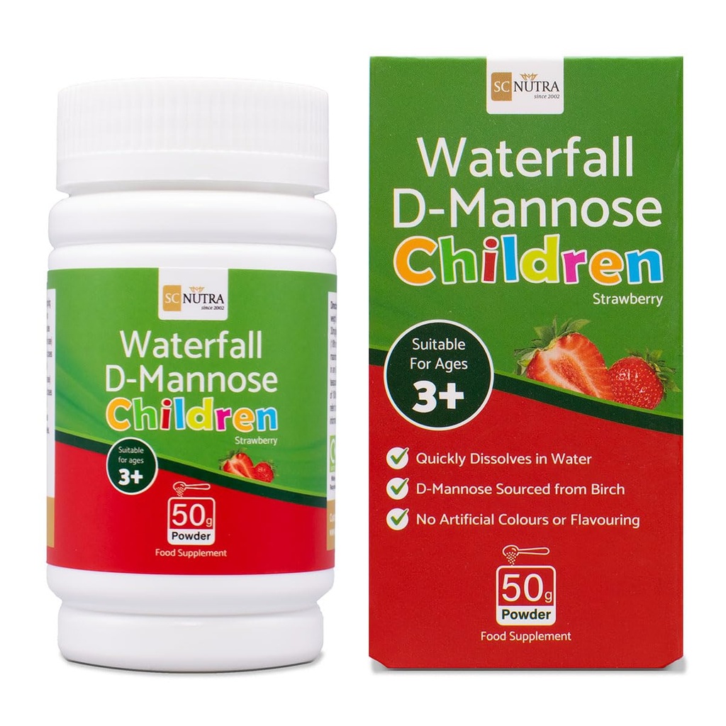 sc nutra Vannfall D-Mannose Barn Strawberry - Kids D-Mannose Naturlig laget fra Birch (Sweet Cures)