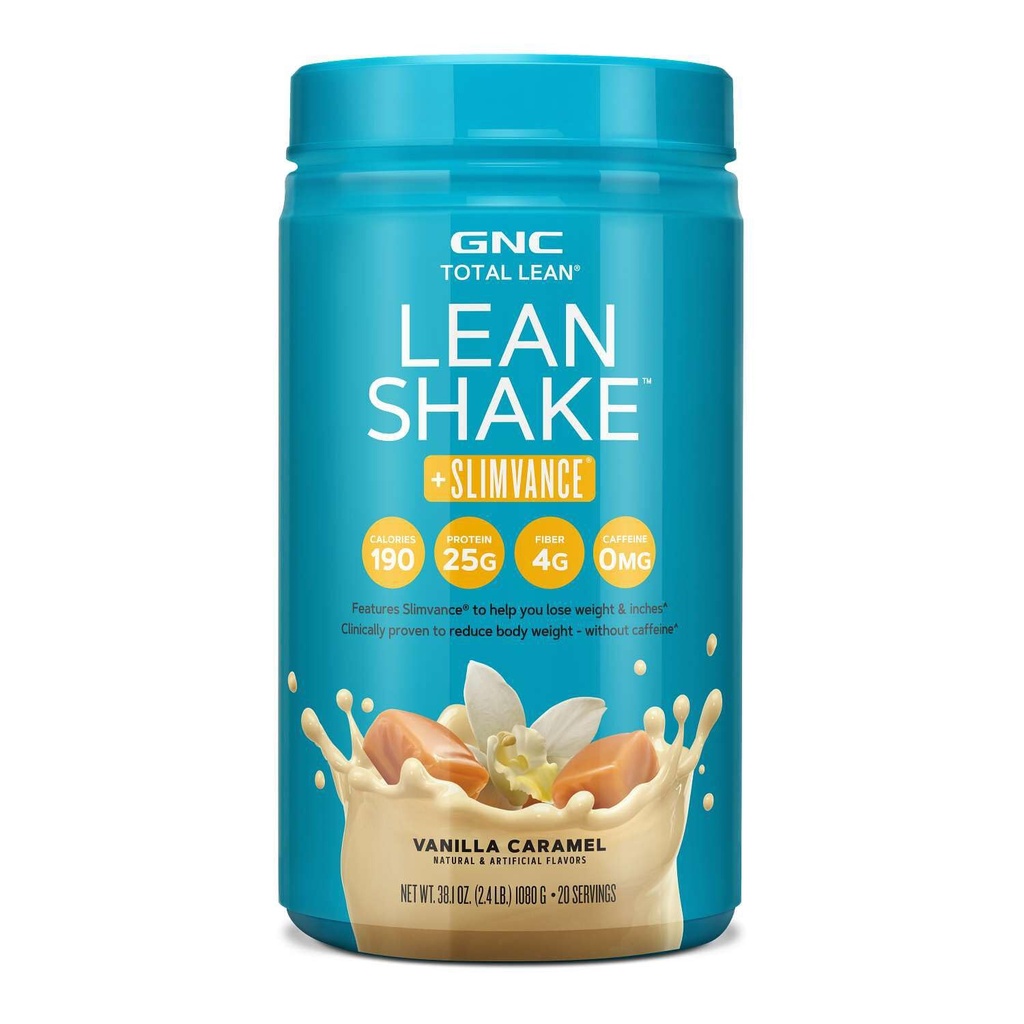 GNC Total Lean Shake + Slimvance, Koffeinfri proteinpulver, bidrar til å redusere kroppsvekt, Vanilla Caramel, 20 serveringer