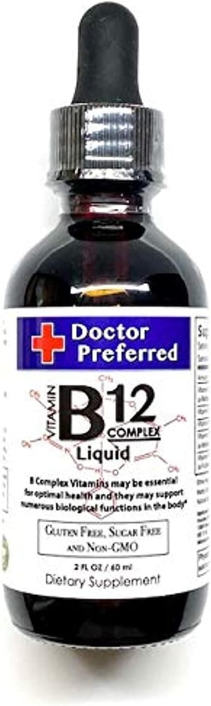 Vitamin B12 kompleks flytende sublingual drops rask absorpsjon B2, B3, B5, B6 og B12. 2 fl oz - 60 dagers forsyning