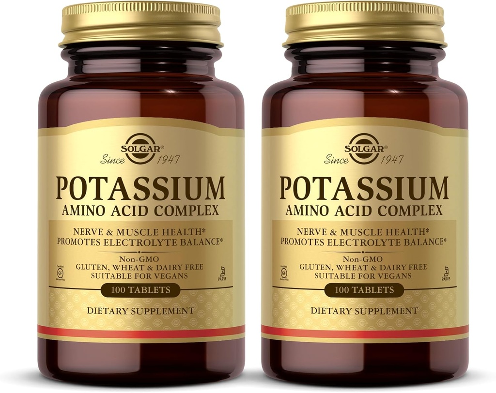 Solgar Kalium Amino Acid Complex - 100 tabletter, pakke med 2 - fremmer elektrolytebalanse - ikke-GMO, Vegan, Glutenfri, Dairy Free, Kosher - 200 Total Services