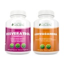 Rent Holistisk Resveratrol 1450mg + Organic Ashwagandha 1300mg & Black Pepper - Vegansk Bundle - 180 + 180 Kapsler - pakket med Potent Antioksidanter - Laget i USA