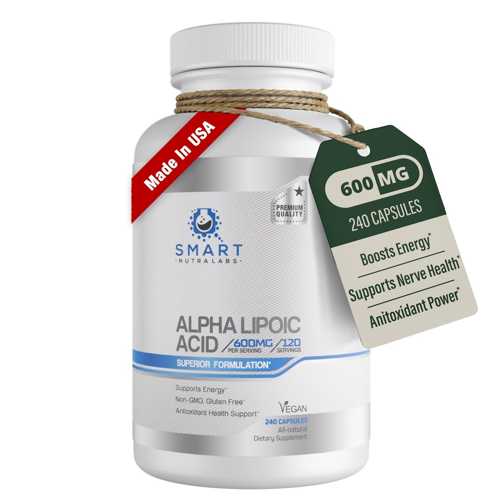 Alpha Lipoic Acid 600mg Per Serving, 240 Vegan Capsules- Glutenfri, ren ikke-GMO ALA- støtter energi og antioksidant