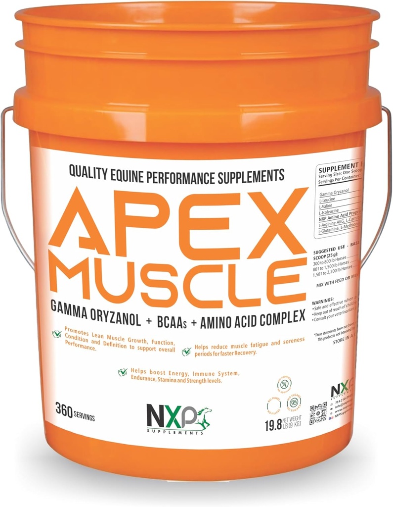 APEX Muskel, Kropp og styrke Builder for hester - Energi, utholdenhet, utholdenhet, Recovery Support - Gamma Oryzanol BCAA Aminosyrer Lysine Carnitin L-Arginine AKG 19,8 lb (360 Serveringer)