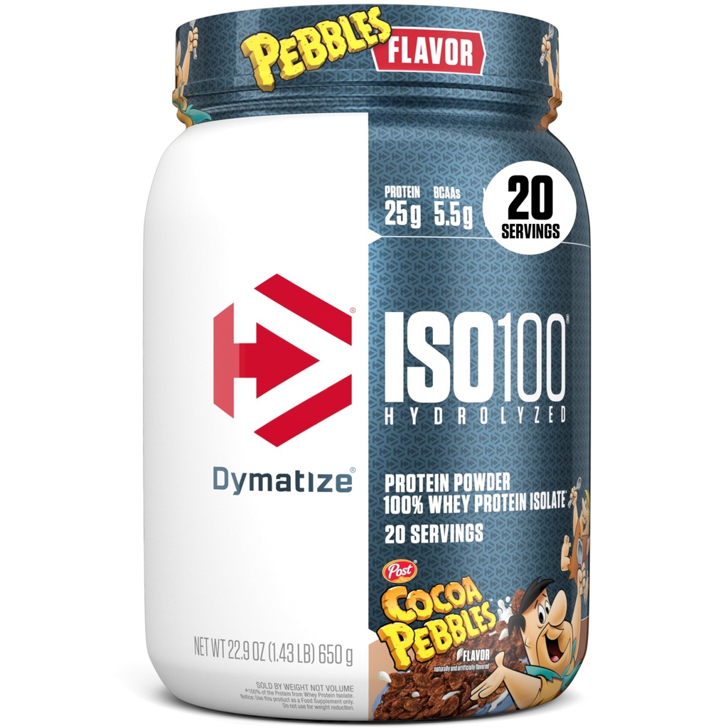 Dymatize x Cocoa Pebbles ISO100 Whey Protein pulverisolat, 25 g protein, 20 serveringer, 5,5 g BCAA, 120 Cal., Glutenfri, 1g fett, 1g sukker, 2g karbohydrater