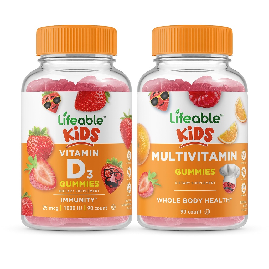 Livbar vitamin D Kids + Multivitamin Kids, Gummies Bundle - Great Tasting, vitamin Supplement, Glutenfri, GMO Gratis, Chewable Gummy