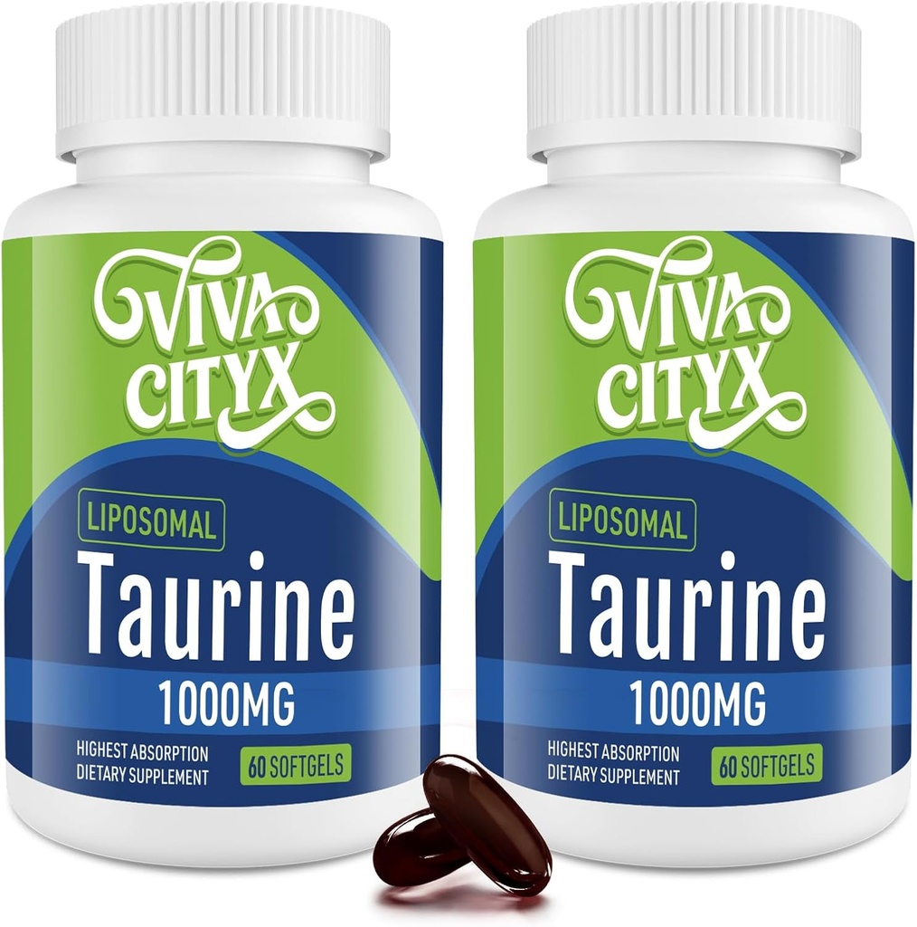 Taurin 1000mg - Liposomal Taurin Aminosyre Supplement for hjerte, lever og hjerne, langsomhet, trening - høy absorpsjon, vegansk & glutenfri (60 Softgels - 2 pakke)