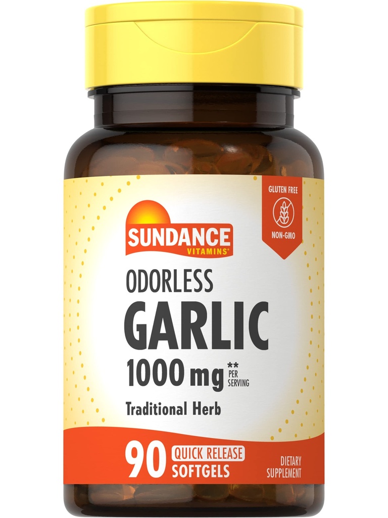 Sundance Odorless hvitløk Softgels | 1000 mg | 90 greve | Ikke-GMO og Glutenfri Supplement