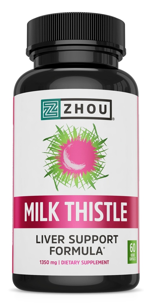 Zhou Melke Thistle - Liver Helse Supplement, Silymarin Melke Thistle ekstrakt & pulver for menn og kvinner, Herbal Cleanse Support, Metabolsk Helse - 60 Vegetariske kapsler