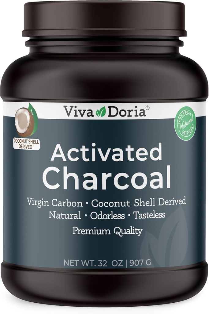 Viva Doria Jomfru Aktivert Charcoal Powder, Coconut Shell derived, Mat Grade, 32 Oz