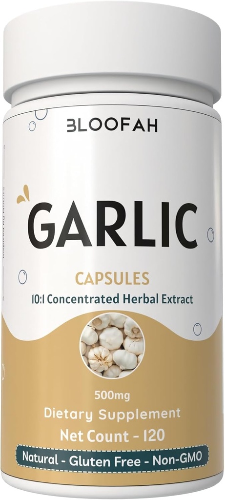 Hvitløk Kapsler 500mg Konsentrert 10:1 Ekstrakt pulver | Allium sativum | Ikke-GMO, Glutenfri | Ingen kunstige tilsetningsmidler | GMP-sertifisert | Odorless & Easy å ta (120 greve (pakke av 1))