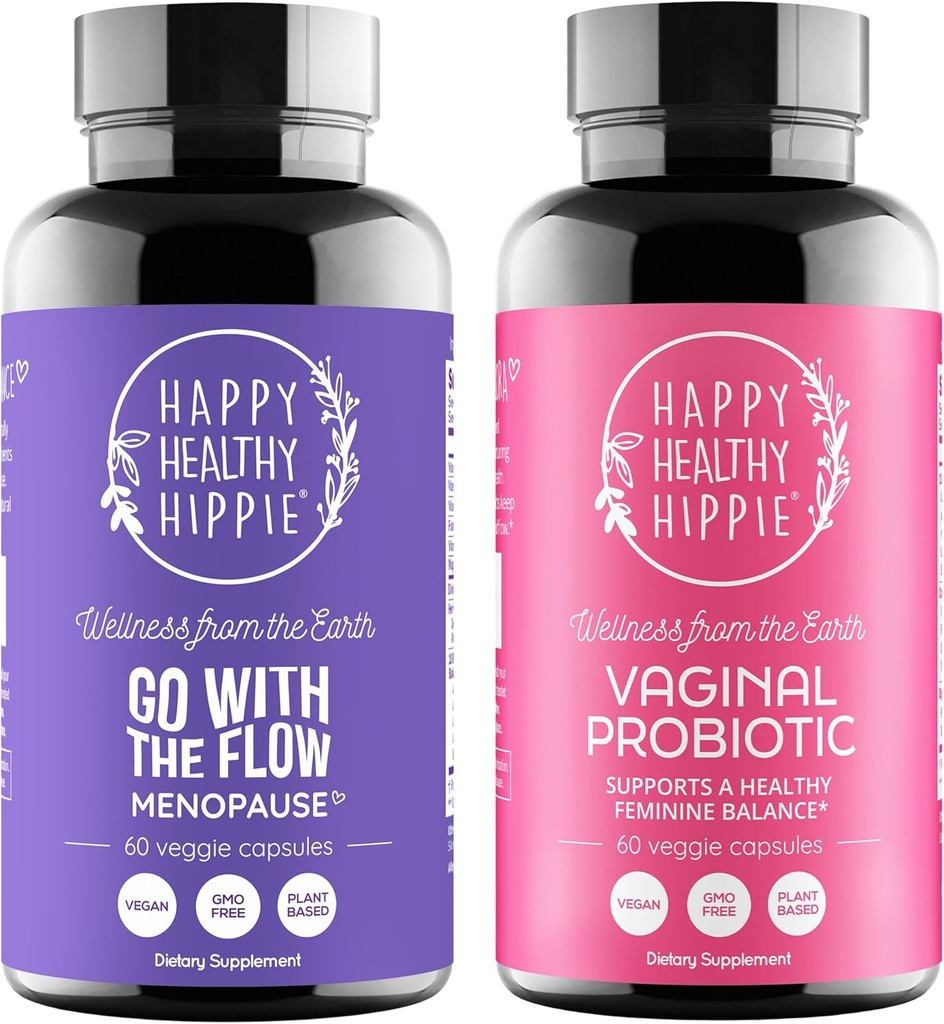 Lykkelig sunn Hippie Vaginal probiotika for kvinner og gå med Flow Menopause Support