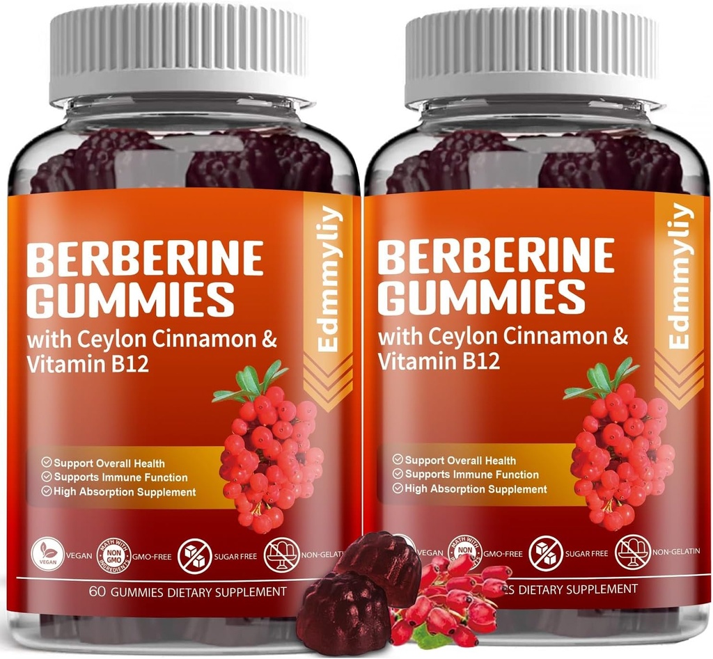 Berberine Supplement med Ceylon kanel - sukkerfri organisk berberine 1500mg gummier for menn og kvinner - Støtte for immun- og metabolisme og energi