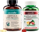 NatureWise Omega-3 Fish Oil 1000mg med E 180-Count + Apple Cider Vinegar Gummies 500mg med B12, 60-Count (Vegan Gummy) - Bundle for hjerte, øye, Digestive helse - Glutenfri, Soja-fri, Ikke-GMO