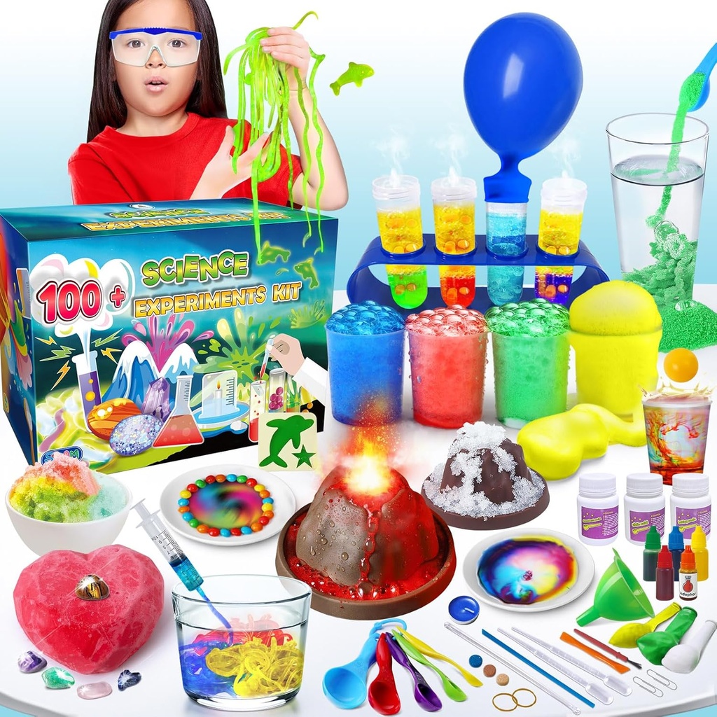 UNGLINGA 100+ Science Lab eksperimenterer Kit for barn, S.T.E.M Project Aktiviteter pedagogisk bursdag leker gaver for gutter jenter, kjemisett, Gems Dig, Volcano, Glødende Worms