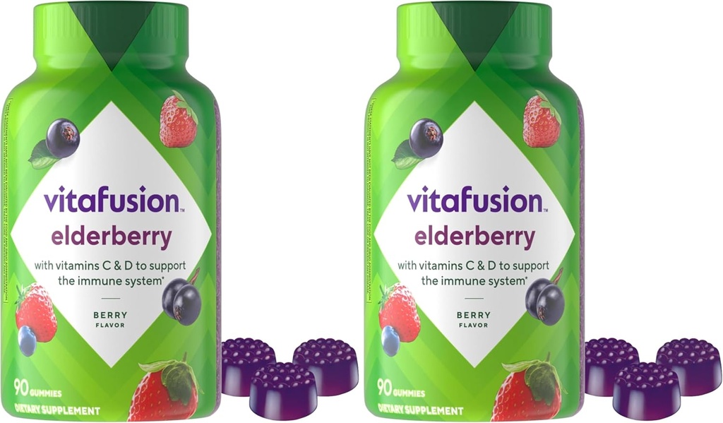 Vitafusion Elderberry Gummy vitaminer, 90ct Elderberry Gummy vitaminer, Chewables, 90 Count (Pack of 2)