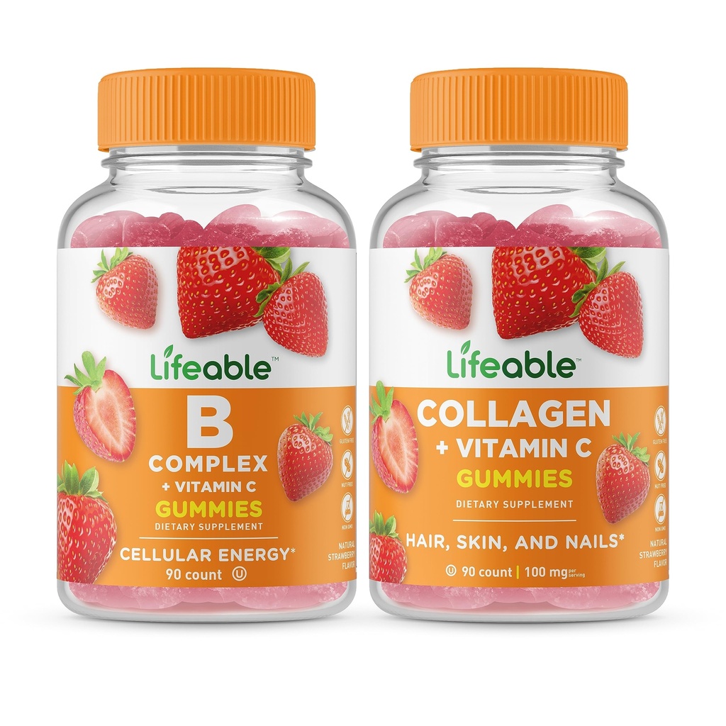 Livbar B-kompleks + kollagen & vitamin C, Gummies Bundle - Great Tasting, vitamin Supplement, Glutenfri, GMO Gratis, Chewable Gummy