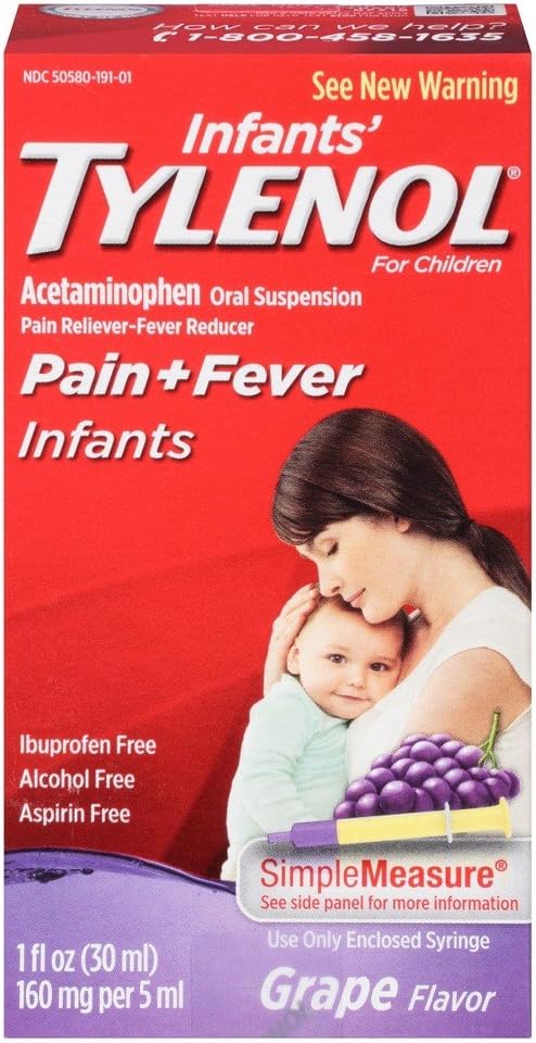Tylenol Infanters smerte + feber oral suspensjon Grape Flavor - 1 oz, pakke med 3