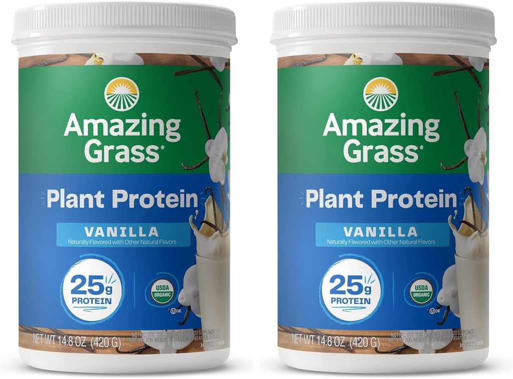 Amazing Gras Vegansk Protein pulver, Plante Basert Økologisk Blande med 25 g protein, Dairy, Gluten og soya Gratis - Kremet Vanilla (10 Serveringer) (Pack of 2)