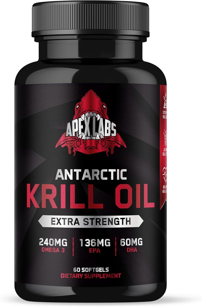 Antarctic Krill Oil 1000 mg med Omega-3s EPA, DHA, Astaxanthin og Fosfolipider 60 Softgels
