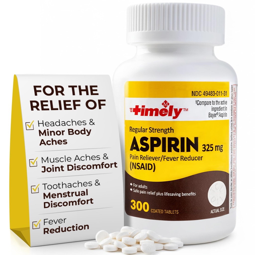 TIME-CAP LABS, INC. Tidlig 300 greve regelmessig styrke aspirin 325 mg for voksne - sammenlignet med Bayer - belagt regelmessig styrke aspirin tabletter - smertefri for mindre smerter og smerter - laget i USA