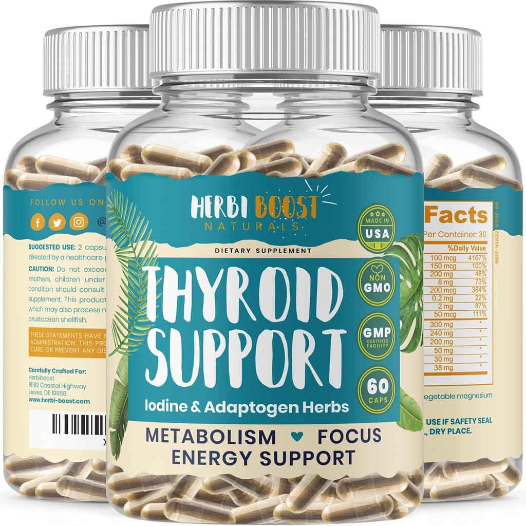 Thyroid støtte for kvinner med jodin ǀ 1069mg Extra styrke Supplement for metabolisme, Fokus med Ashwagandha, L-tyrosin, sink, selen og mer