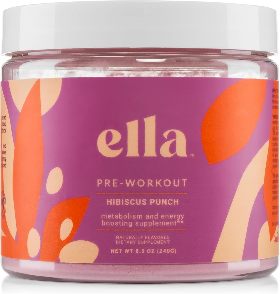 Naken Ella Pre Workout pulver, Hibiscus Punch Amino energi med vegansk BCAA Aminosyrer, naturlig koffein, preworkout Boost for menn og kvinner, 30 serveringer
