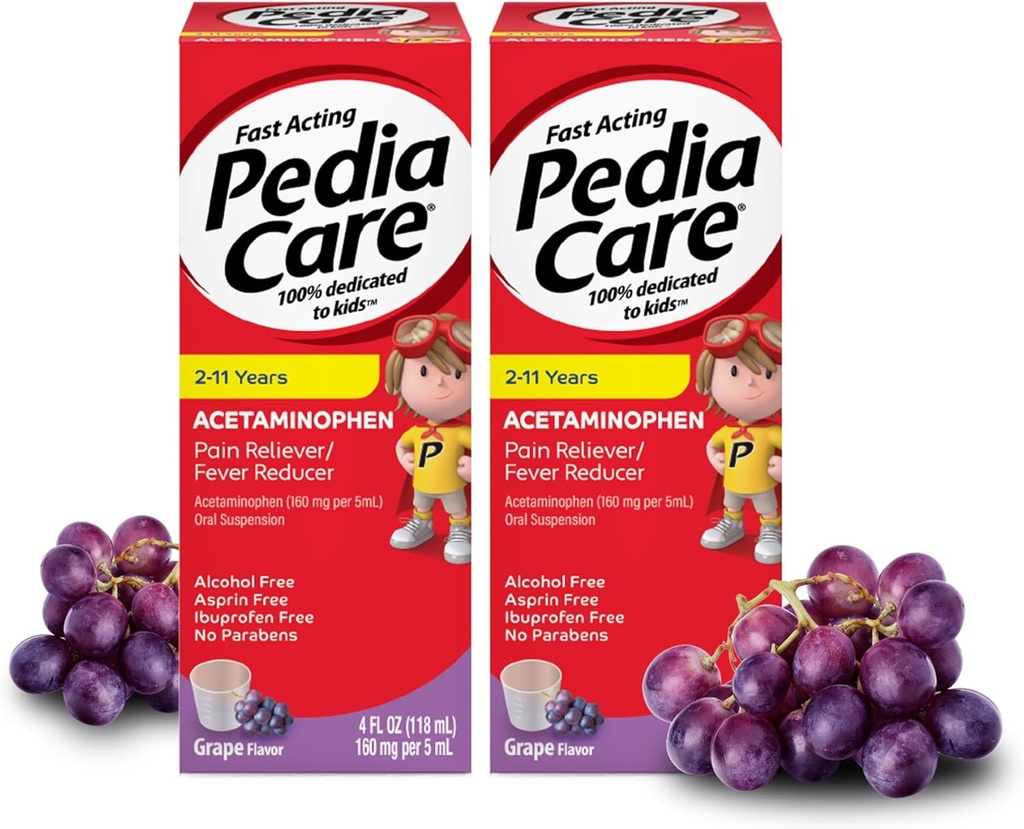 Hurtigvirkende barns smertefri/kids feber Reduserer med acetaminophen oral suspensjon, alder 2-11, null alkohol eller aspirin eller ibuprofen, Grape Flavor, 4 fl oz (2 pakke)