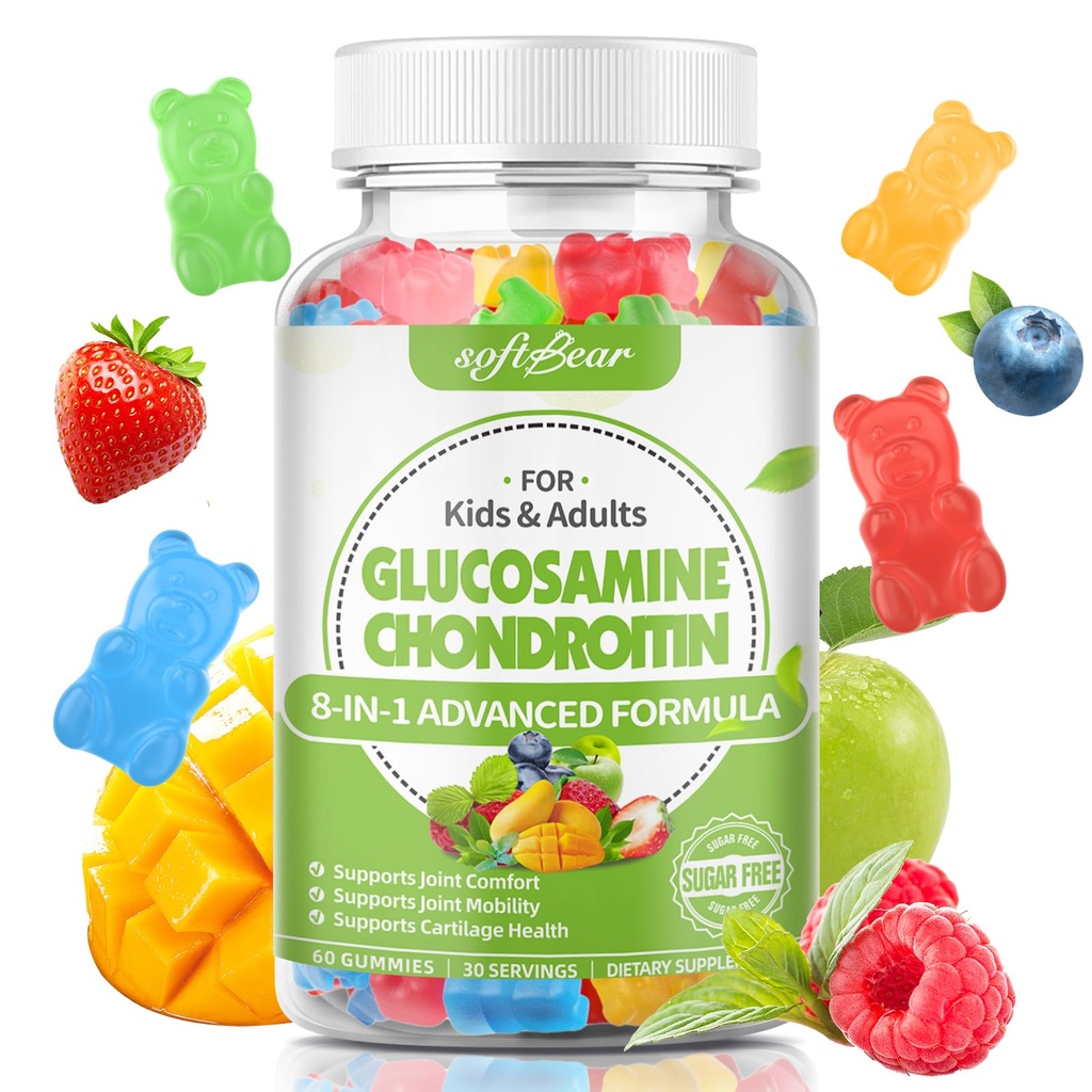myktbear glucosamine Chondroitin Gummies for voksne, sukker gratis Chondroitin & glucosamin ernæringskosttilskudd for felles støtte, blandet fruktflavor, 60 greve