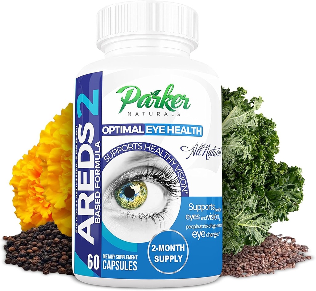 Parker Naturals Optimal Eye Health Vitamin & Mineral Supplement, Øye Kosttilskudd og vitaminer for Visjon med vitamin C & E, Lutein & Zeaxanthin Supplements, 60 Caps
