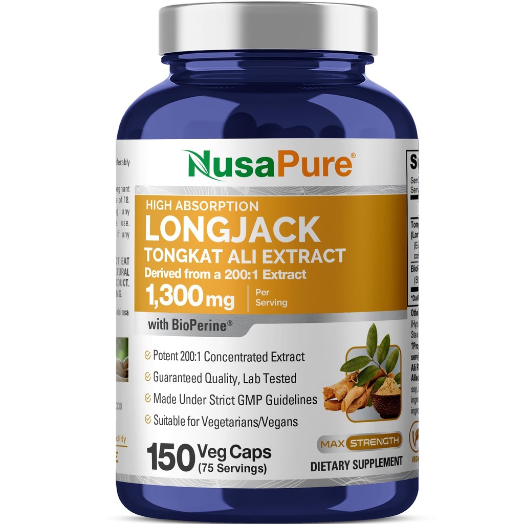 NusaPure Longjack Tongkat Ali 260.000 mg 150 Veggie Caps (Non-GMO, Glutenfri) Bioperin