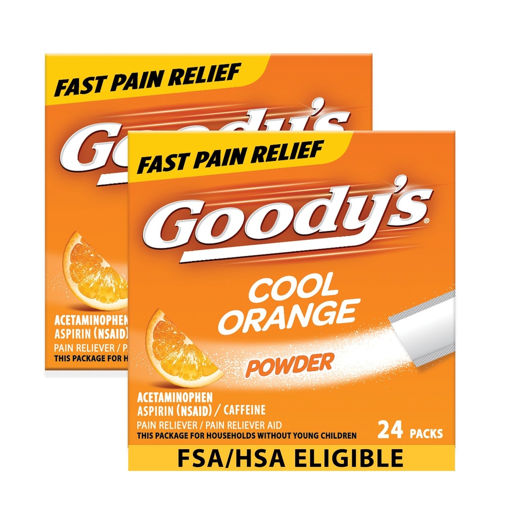 Goodys ekstra styrke hodepine pulver, kjølig oransje flavor oppløselige pakker, 24 individuelle pakker (2 pakke)