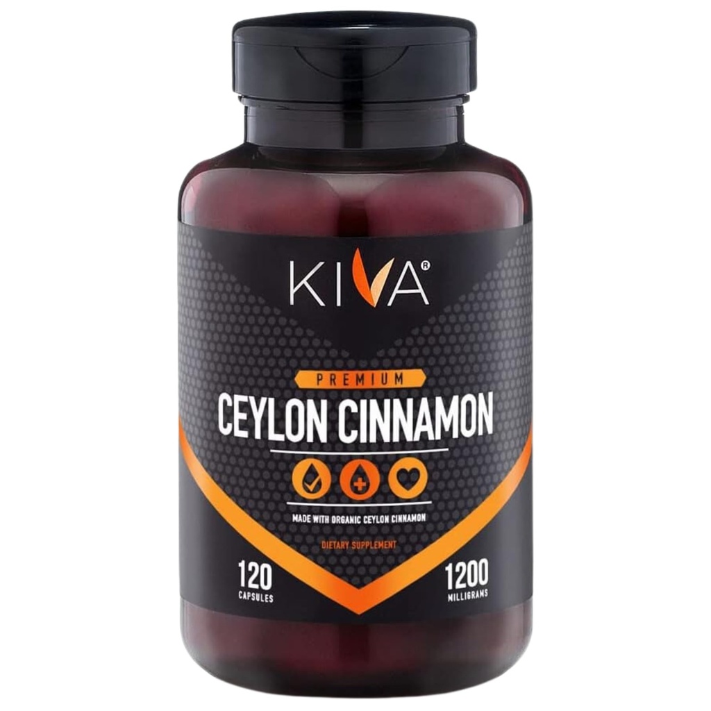Kiva Premium Ceylon Cinnamon pulverkapsler (120 Veggie Capsules), ren ceylon kanel fra Sri Lanka, Vegansk, Ikke-GMO, Glutenfri
